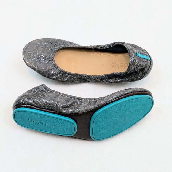 Slate Grey Croc Tieks Patent Leather Ballet Flats - Picture 3 of 9